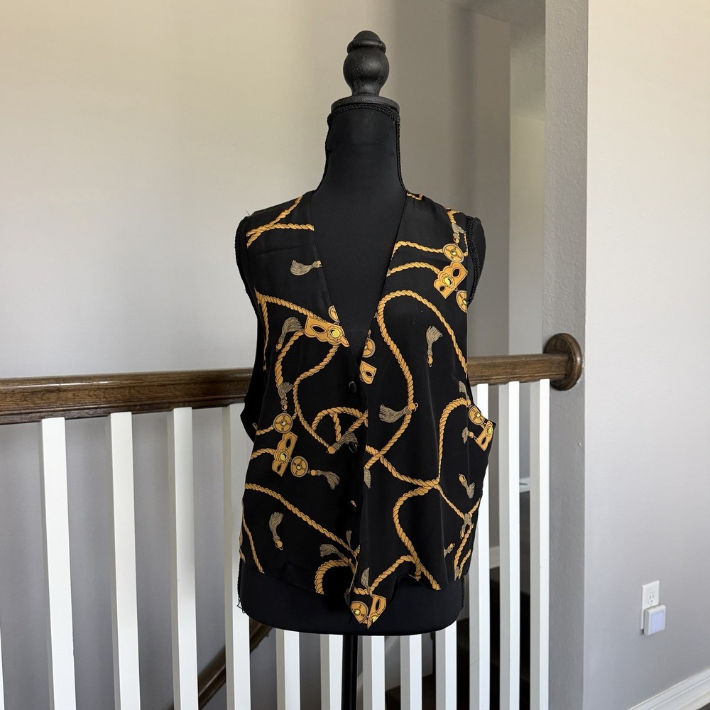 Vintage Olympia 100% Silk Vest Womens Medium Regal Equestrian Quiet Luxury